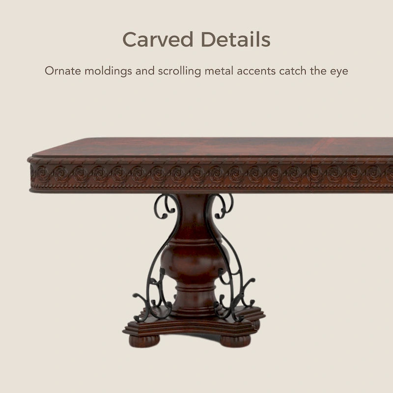 Traditional Brown Cherry Dual Pedestal Dining Table – Seats 8, 120"