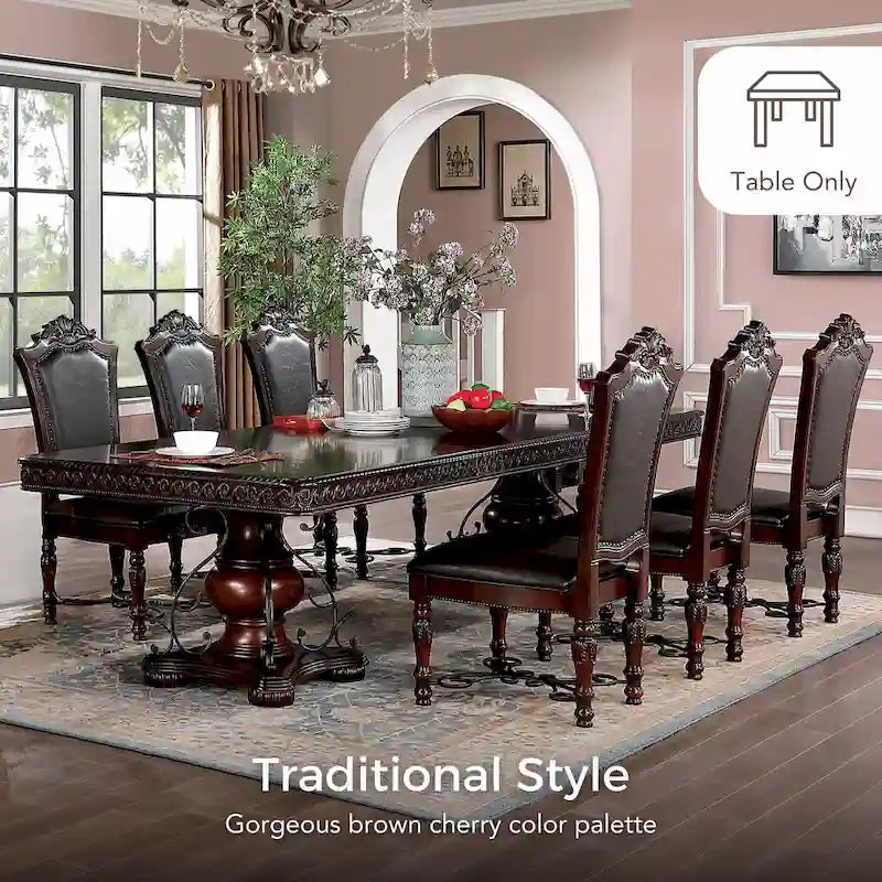 Traditional Brown Cherry Dual Pedestal Dining Table – Seats 8, 120"