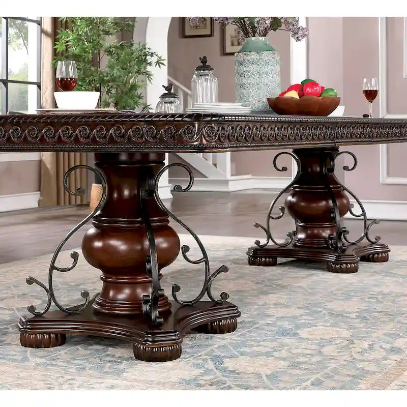 Traditional Brown Cherry Dual Pedestal Dining Table – Seats 8, 120"