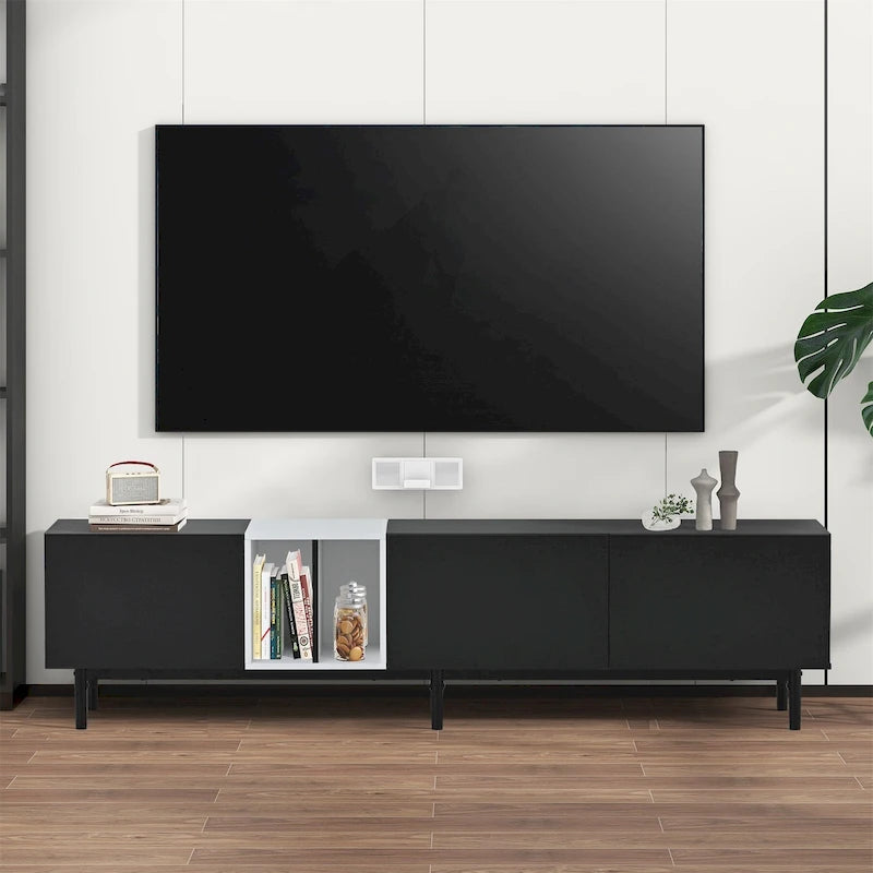 Modern TV Stand with Drop-Down Doors & Large Storage Cabinet