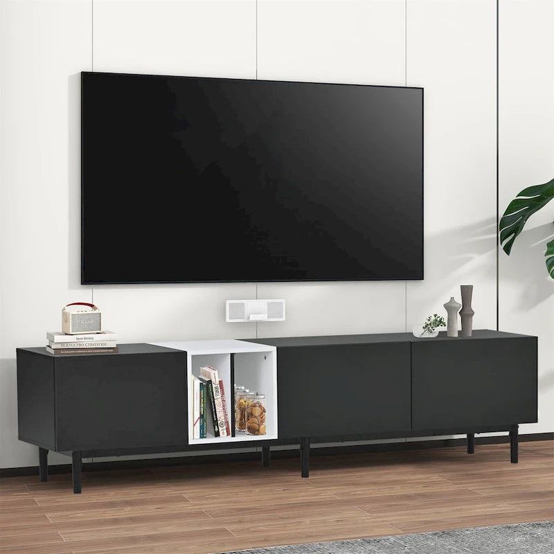 Modern TV Stand with Drop-Down Doors & Large Storage Cabinet