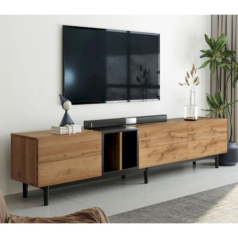 Modern TV Stand with Drop-Down Doors & Large Storage Cabinet