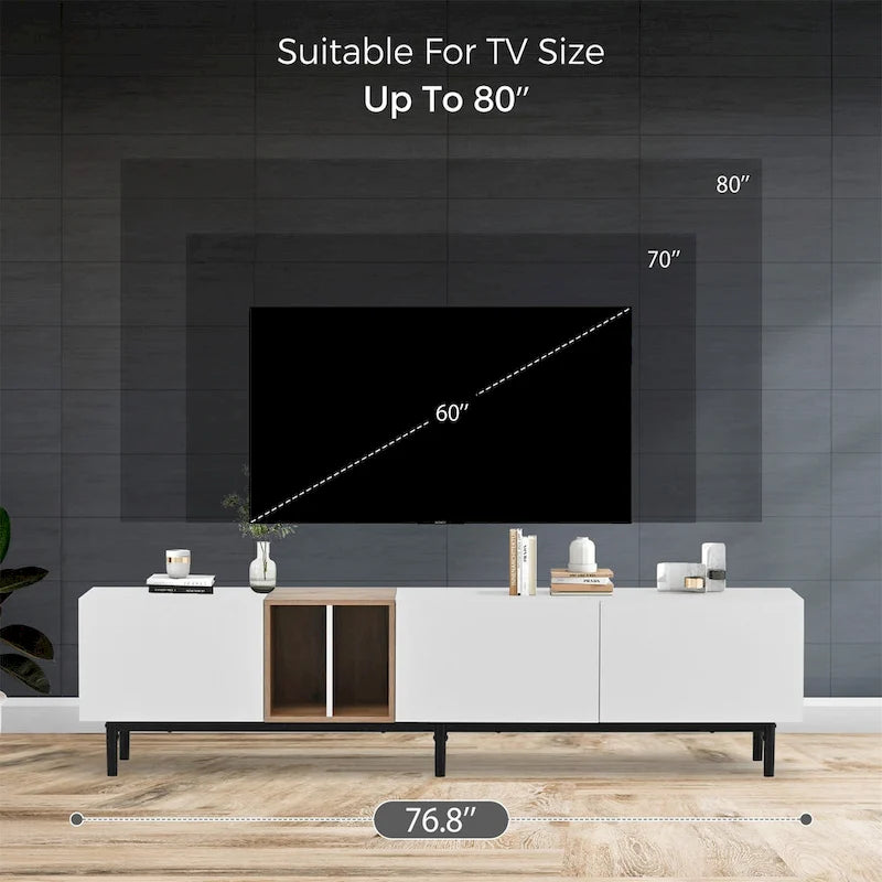 Modern TV Stand with Drop-Down Doors & Large Storage Cabinet