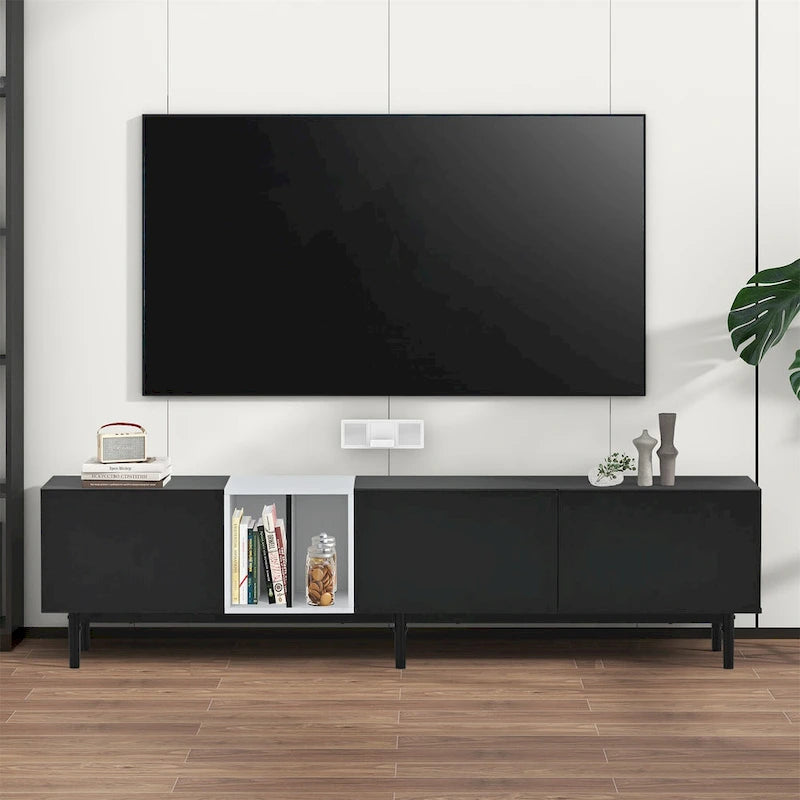 Modern TV Stand with Drop-Down Doors & Large Storage Cabinet