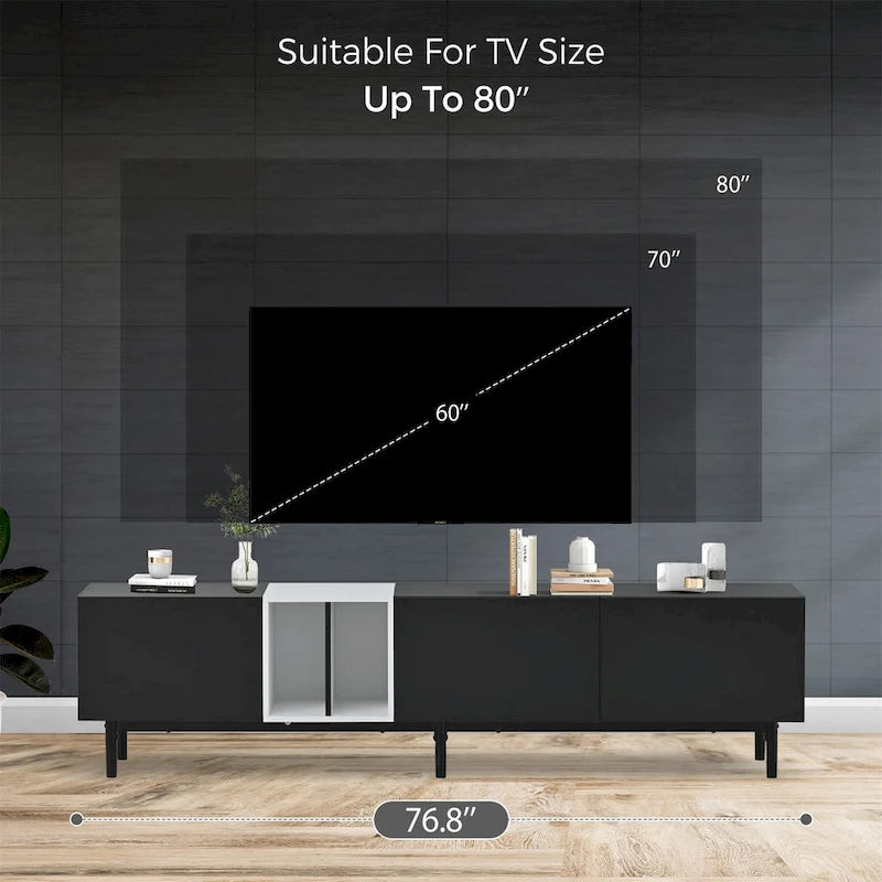 Modern TV Stand with Drop-Down Doors & Large Storage Cabinet