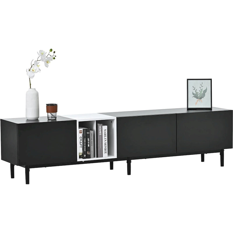 Modern TV Stand with Drop-Down Doors & Large Storage Cabinet