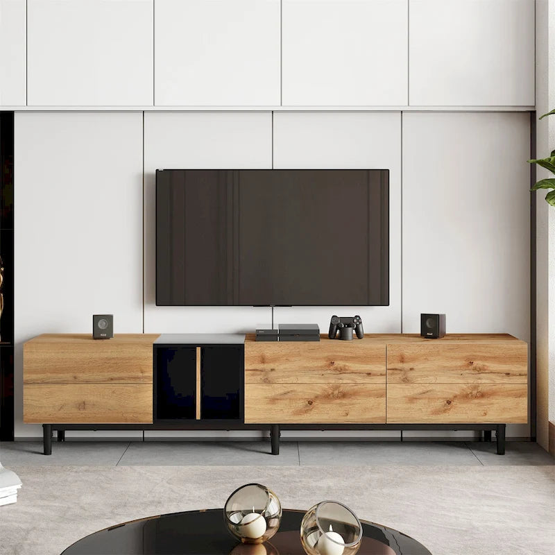 Modern TV Stand with Drop-Down Doors & Large Storage Cabinet