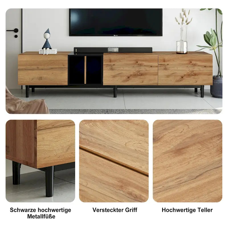 Modern TV Stand with Drop-Down Doors & Large Storage Cabinet