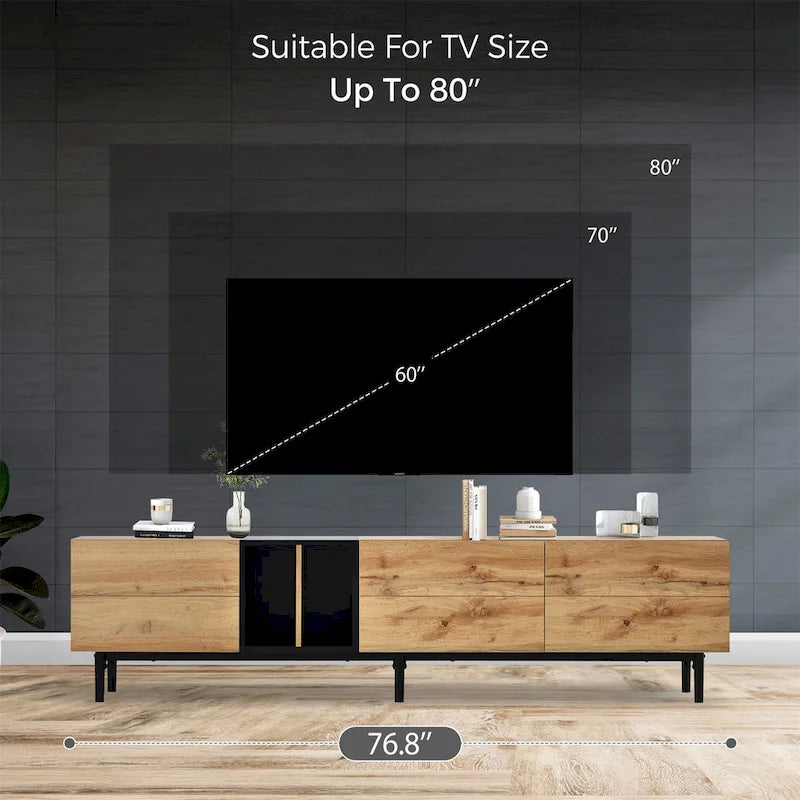 Modern TV Stand with Drop-Down Doors & Large Storage Cabinet