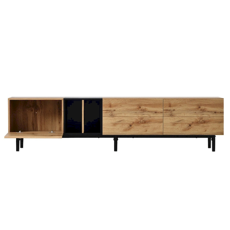 Modern TV Stand with Drop-Down Doors & Large Storage Cabinet