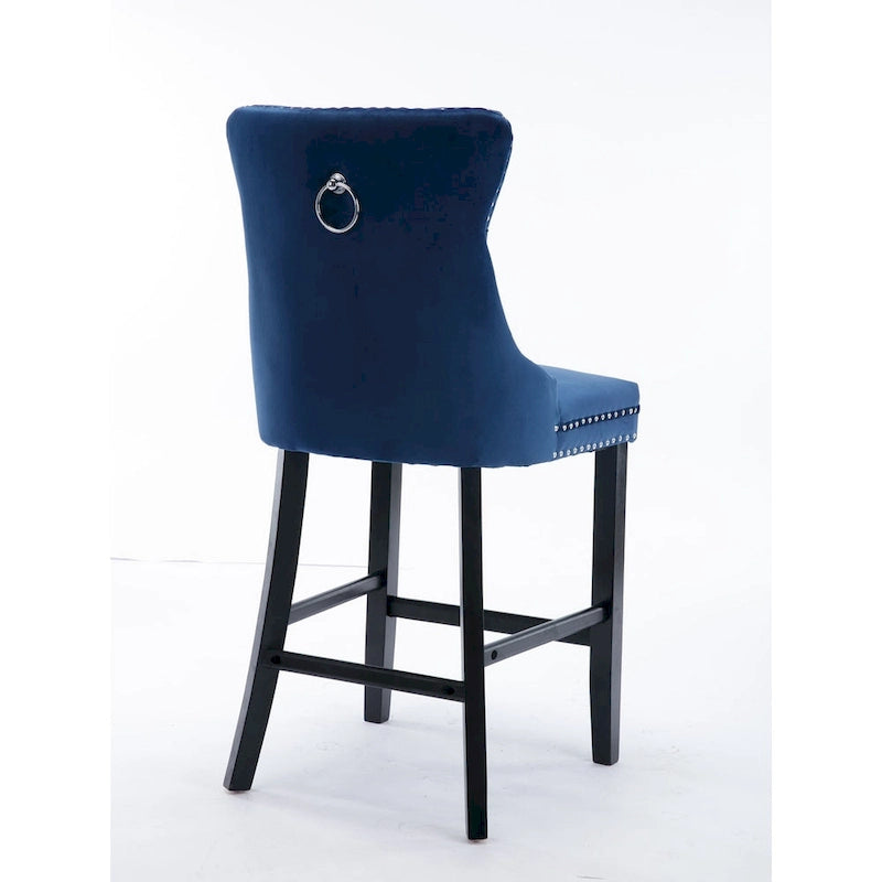 Velvet Upholstered Barstools with Nailhead Trim and Footrest