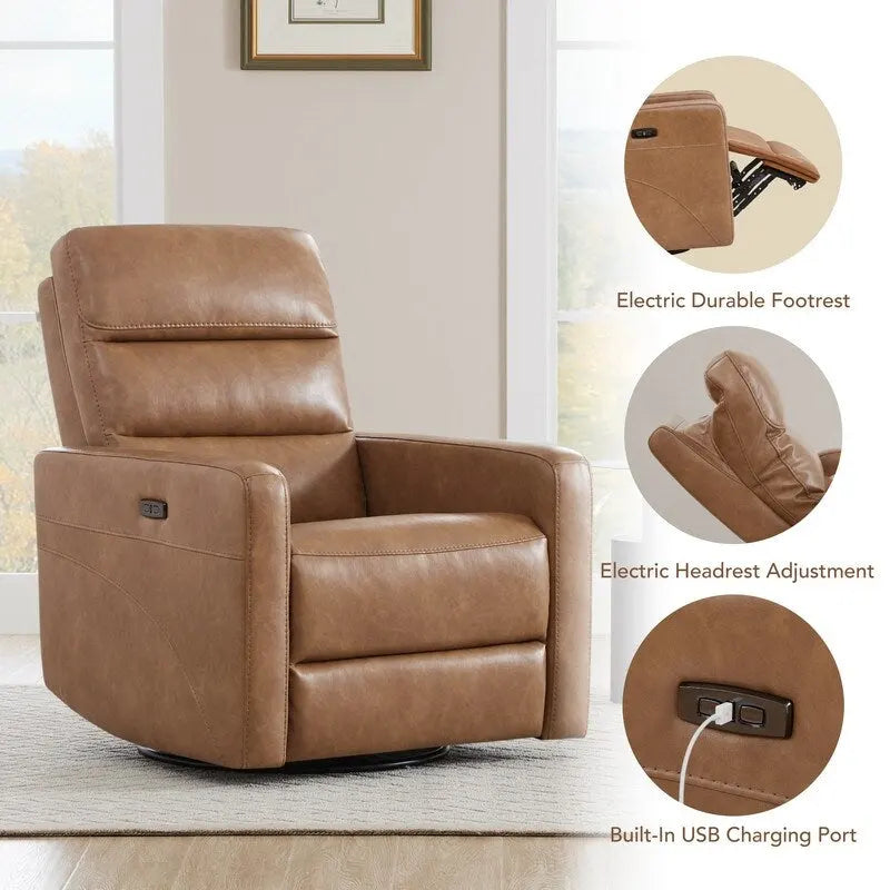 Power Swivel Recliner Chair with USB Charging Ports and Headrest