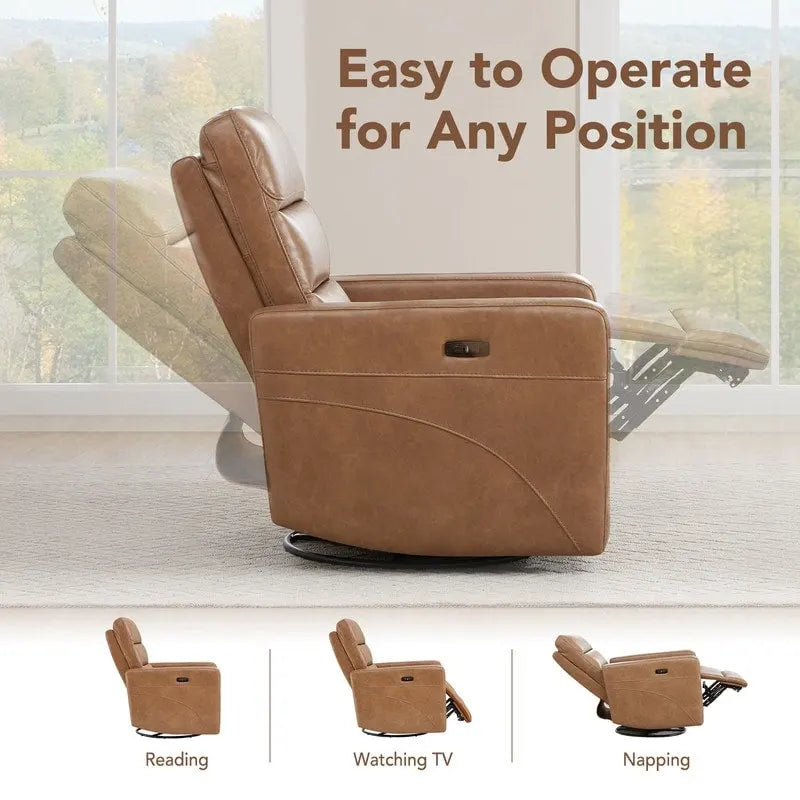 Power Swivel Recliner Chair with USB Charging Ports and Headrest