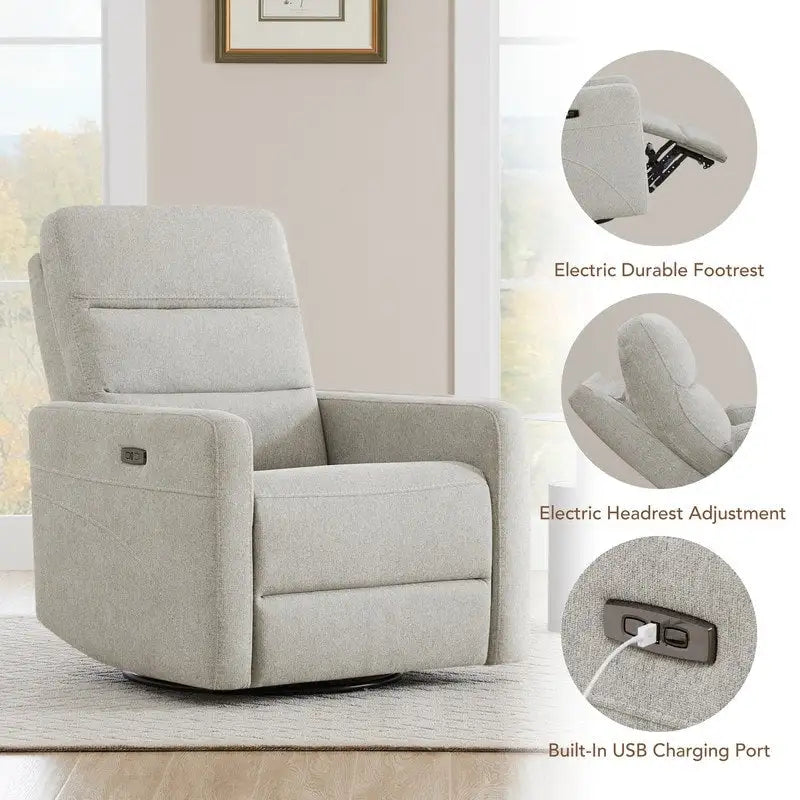 Power Swivel Recliner Chair with USB Charging Ports and Headrest