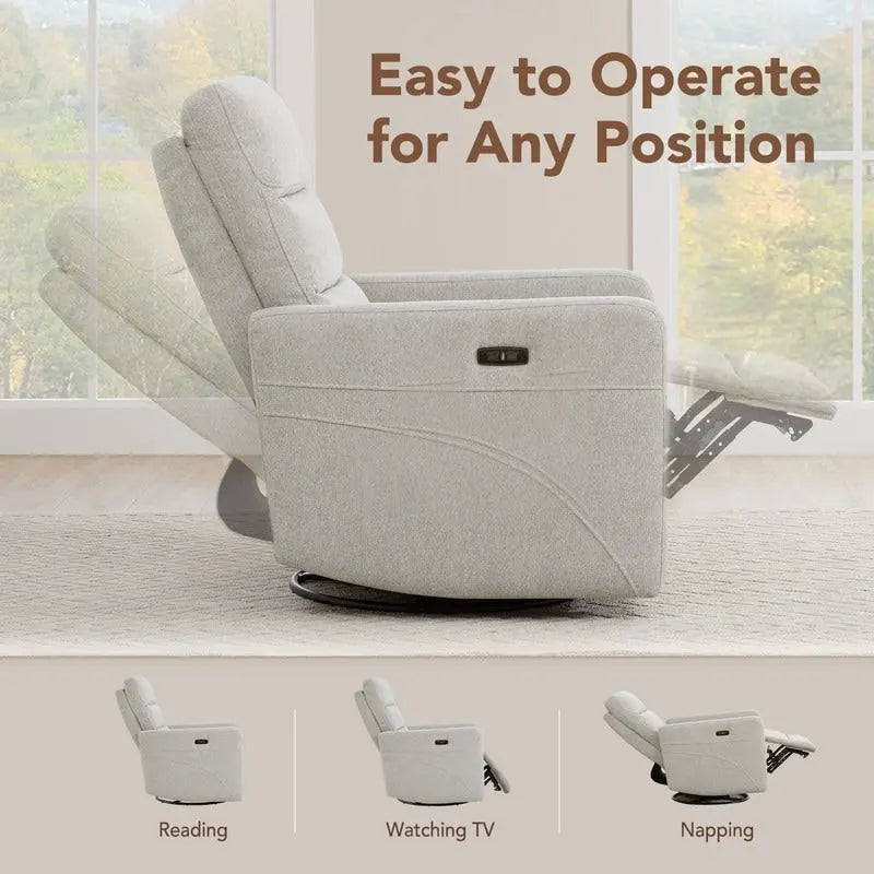 Power Swivel Recliner Chair with USB Charging Ports and Headrest