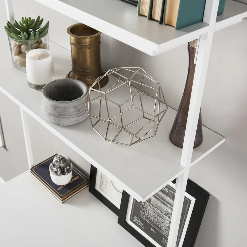 White Wall-Mounted Floating Desk with Hutch Shelves