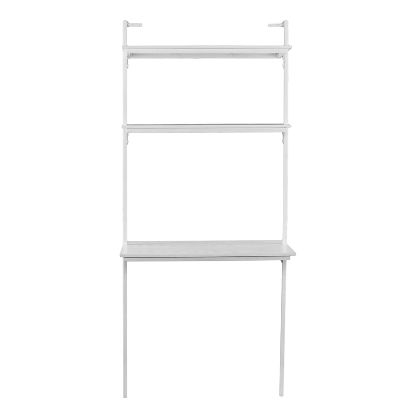 White Wall-Mounted Floating Desk with Hutch Shelves