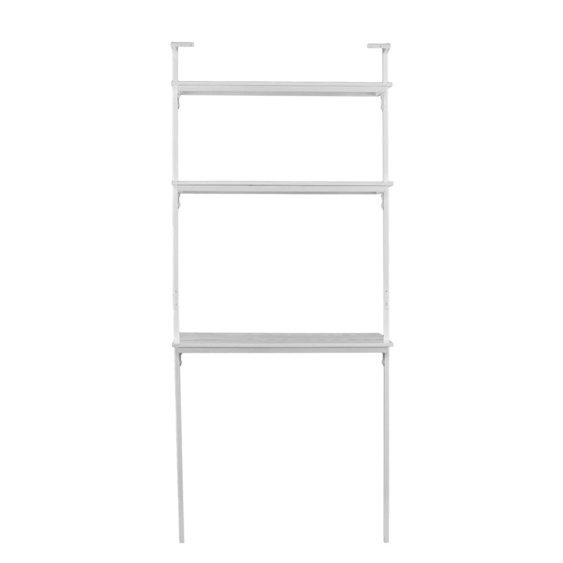 White Wall-Mounted Floating Desk with Hutch Shelves