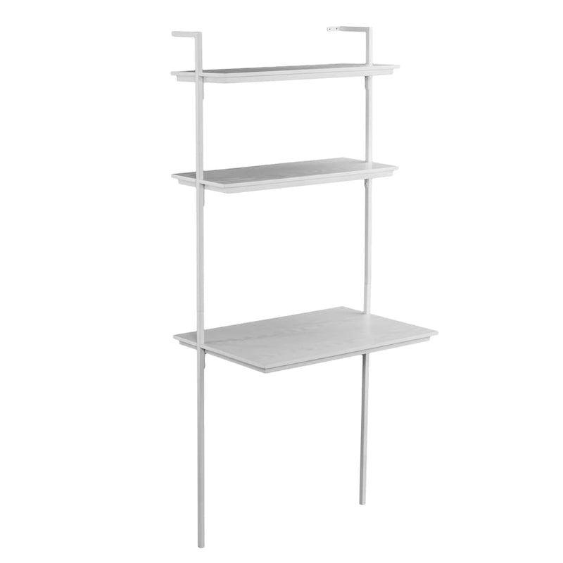 White Wall-Mounted Floating Desk with Hutch Shelves