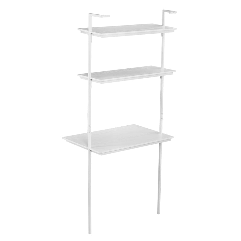 White Wall-Mounted Floating Desk with Hutch Shelves