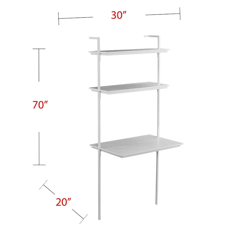 White Wall-Mounted Floating Desk with Hutch Shelves