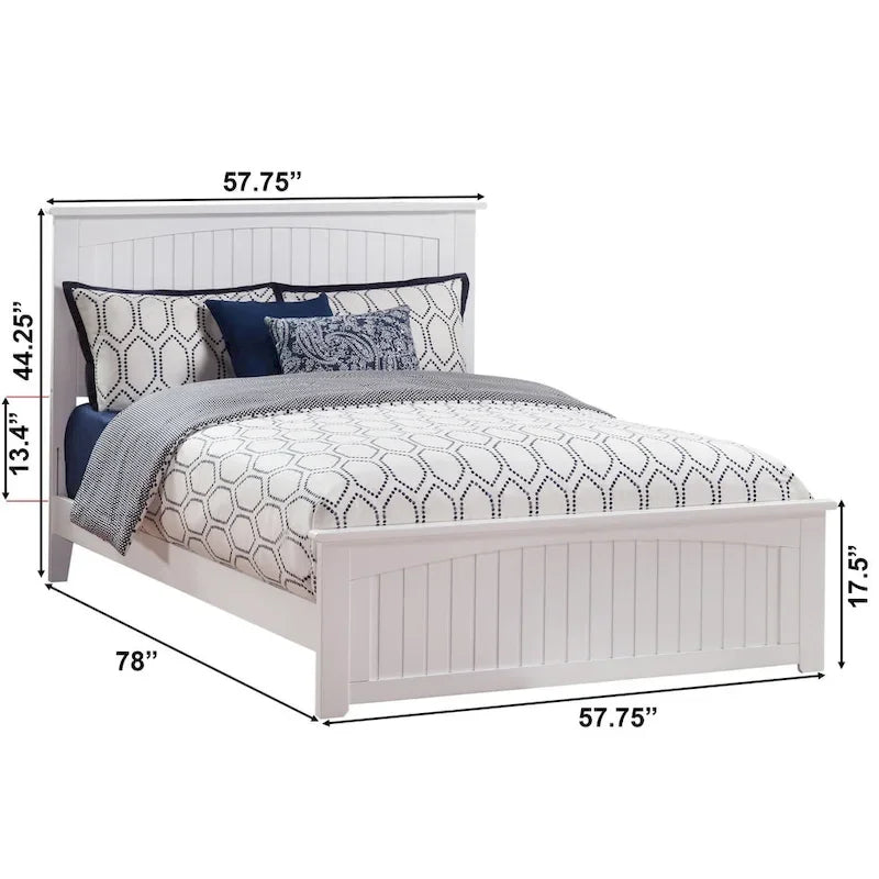 White Solid Wood Queen Platform Bed with Footboard and USB Charging