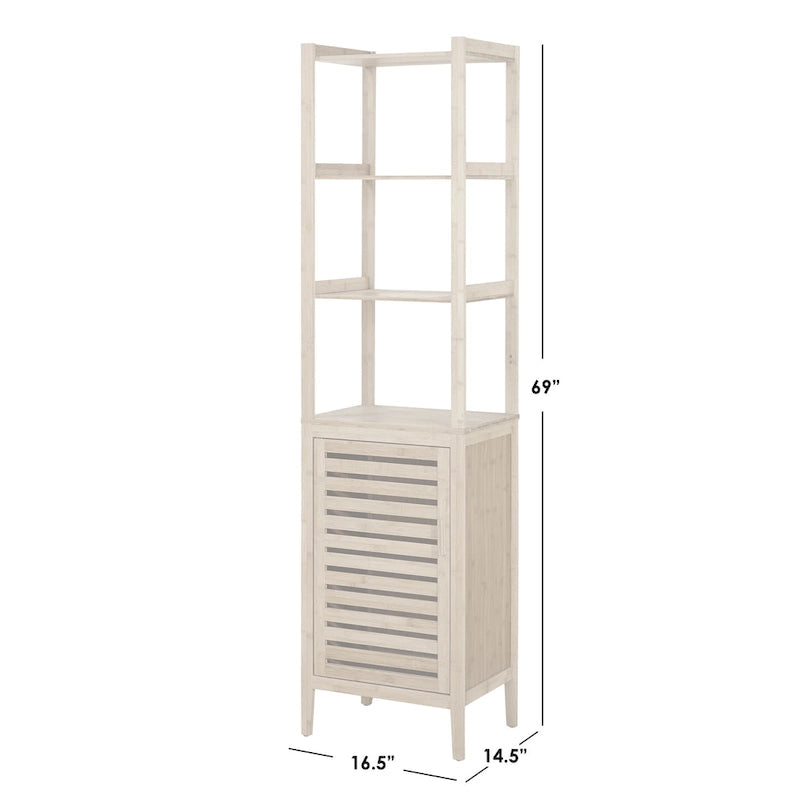 Bamboo Linen Tower with Open Shelves and Cabinet