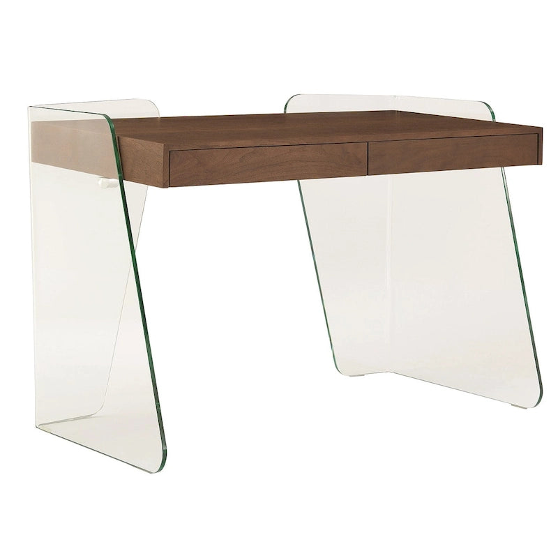 Modern Glass-Top Office Desk with 2 Soft-Close Drawers