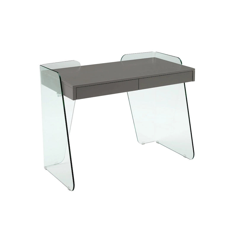 Modern Glass-Top Office Desk with 2 Soft-Close Drawers