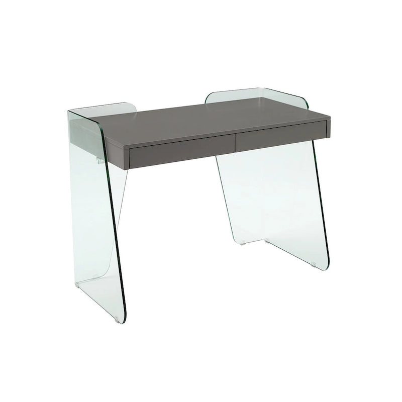 Modern Glass-Top Office Desk with 2 Soft-Close Drawers