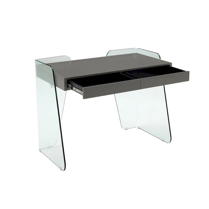 Modern Glass-Top Office Desk with 2 Soft-Close Drawers