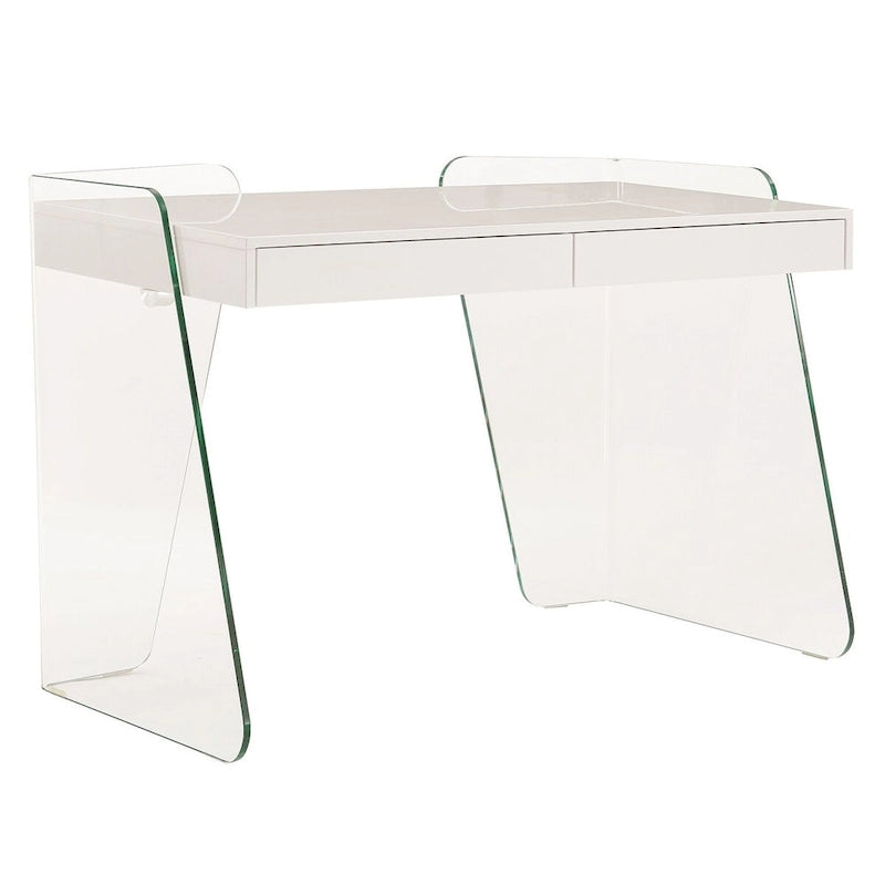Modern Glass-Top Office Desk with 2 Soft-Close Drawers