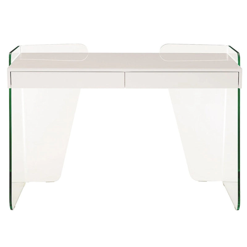 Modern Glass-Top Office Desk with 2 Soft-Close Drawers