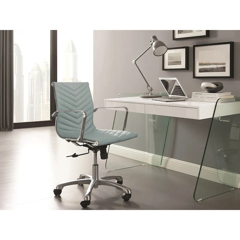 Modern Glass-Top Office Desk with 2 Soft-Close Drawers