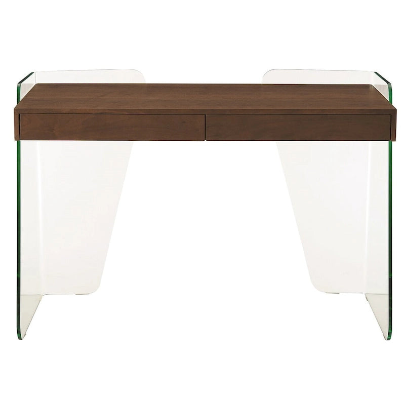 Modern Glass-Top Office Desk with 2 Soft-Close Drawers