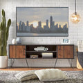 Mid-Century Walnut & Black TV Stand with Side Cabinets