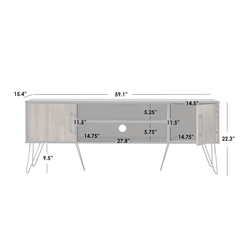 Mid-Century Walnut & Black TV Stand with Side Cabinets