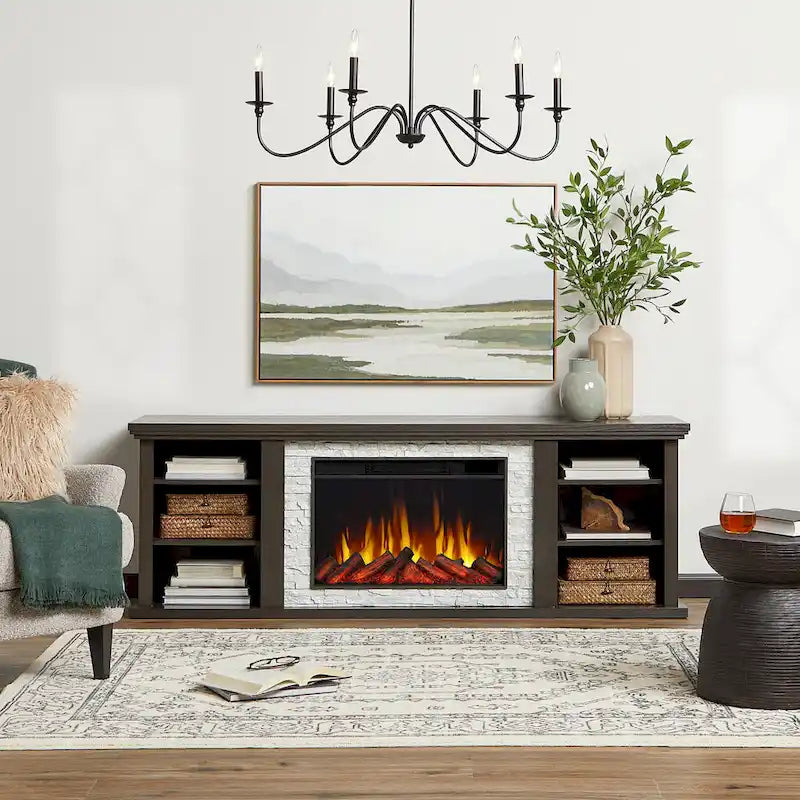 Kenai 72 Electric Slim Fireplace TV Stand in Dark Oak by Real Flame