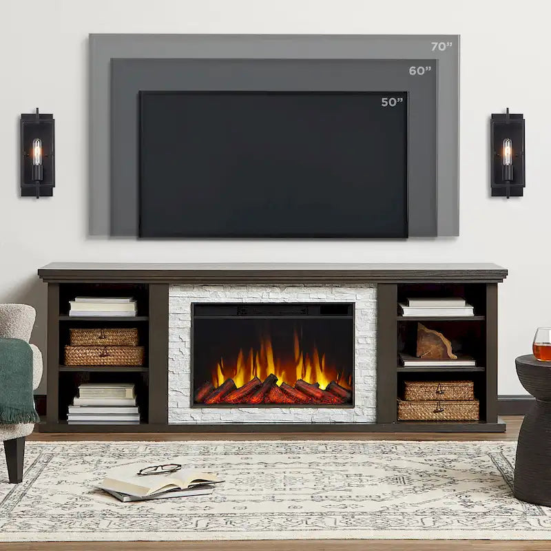 72" Electric Fireplace TV Stand with Adjustable Shelves & Remote