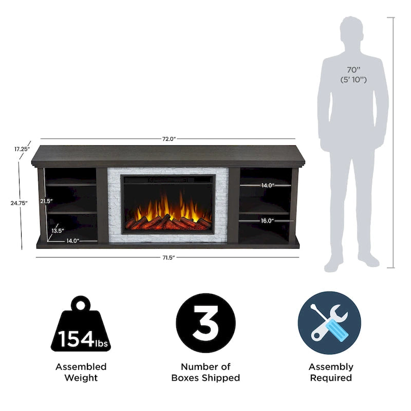 72" Electric Fireplace TV Stand with Adjustable Shelves & Remote