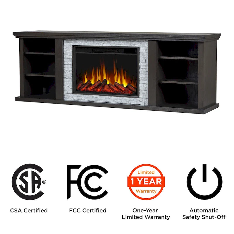72" Electric Fireplace TV Stand with Adjustable Shelves & Remote