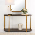 Oak Veneer Console Table with Antique Gold Metal Columns