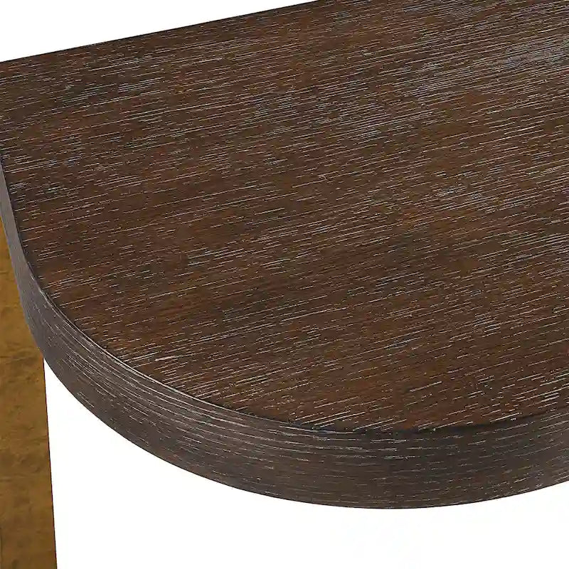 Oak Veneer Console Table with Antique Gold Metal Columns