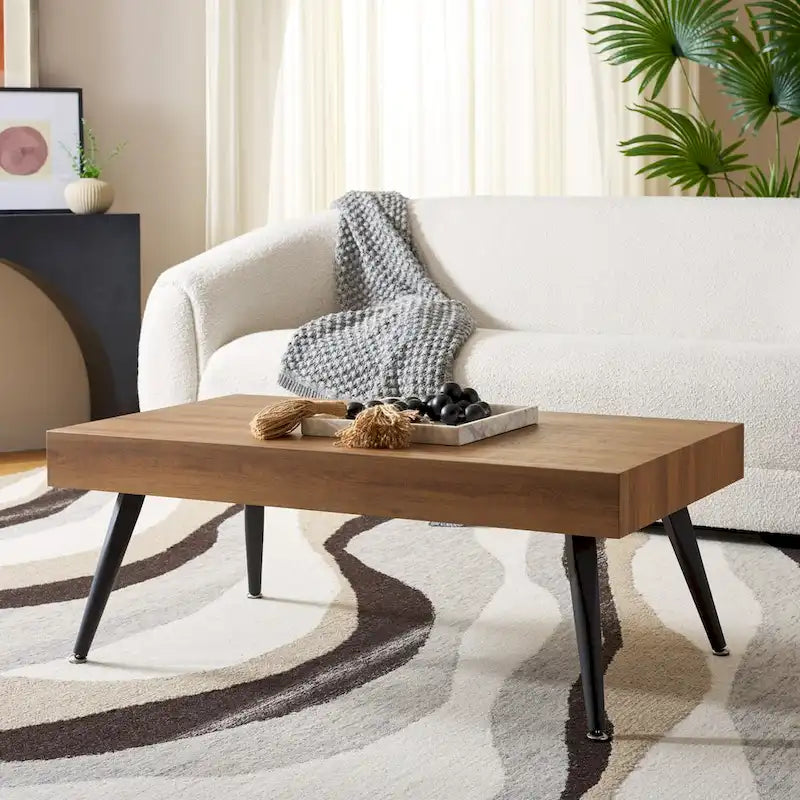 Mid-Century Modern Rectangular Coffee Table with Metal Legs