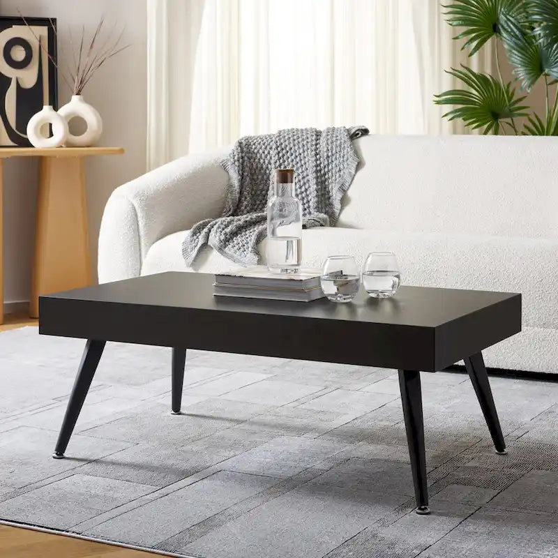 Mid-Century Modern Rectangular Coffee Table with Metal Legs