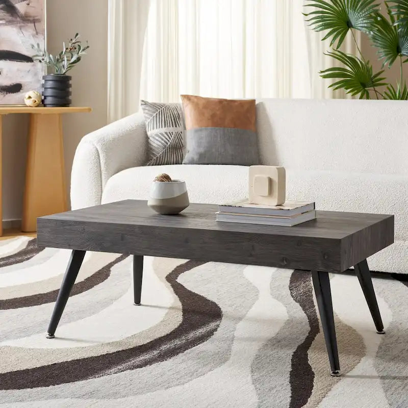 Mid-Century Modern Rectangular Coffee Table with Metal Legs