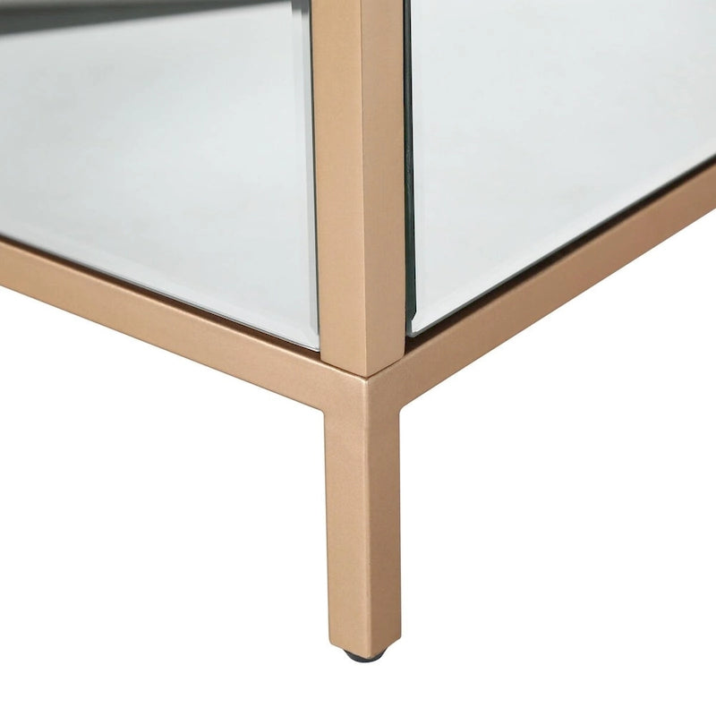 Glam Mirrored 3-Drawer Nightstand with Rose Gold Frame