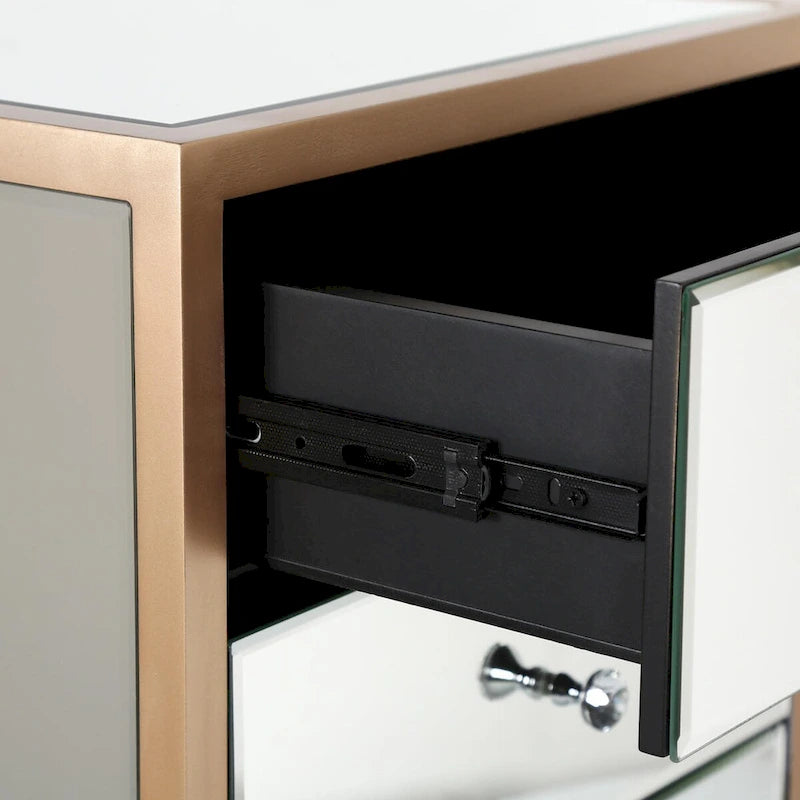 Glam Mirrored 3-Drawer Nightstand with Rose Gold Frame
