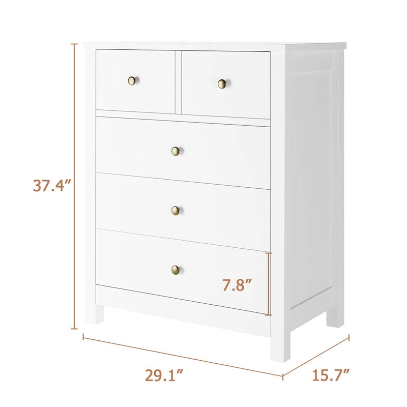 Modern 5-Drawer Wood Dresser with Solid Wood Legs