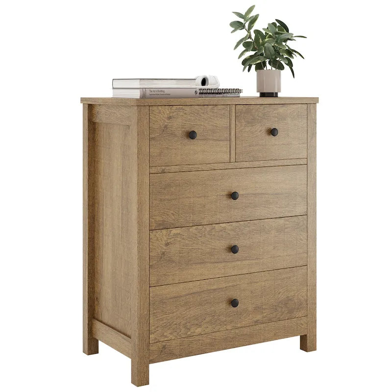 Modern 5-Drawer Wood Dresser with Solid Wood Legs